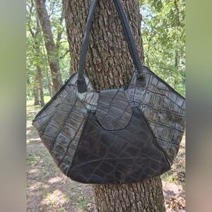 Elegant Black and Gray Women's Leather Handbag